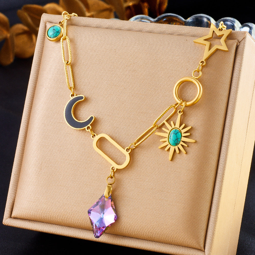 Fashion Colorful Dopamine Oil Drop Rainbow Flower Accessories Pendant Eye Butterfly Chain Stainless Steel Necklace