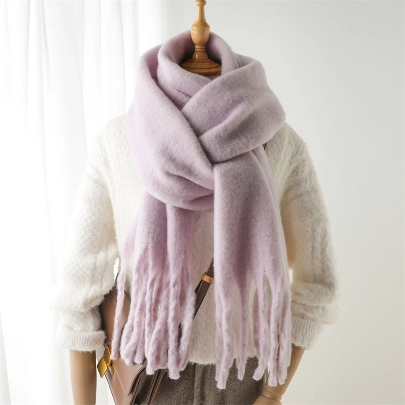 Mohair Scarf Pure Color All-matching Winter Warm Lengthened Fringe Bib Scarf Men's And Women's European And American Export Thick Scarf
