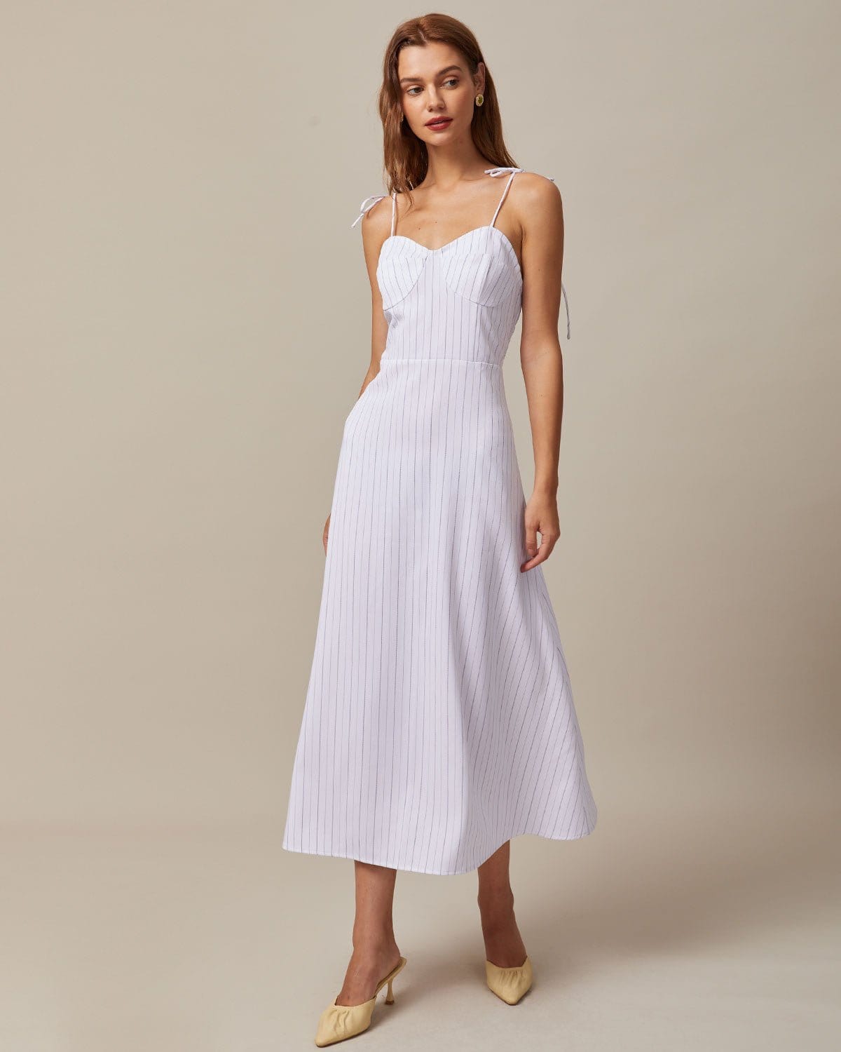 The White Striped Tie Shoulder Maxi Dress