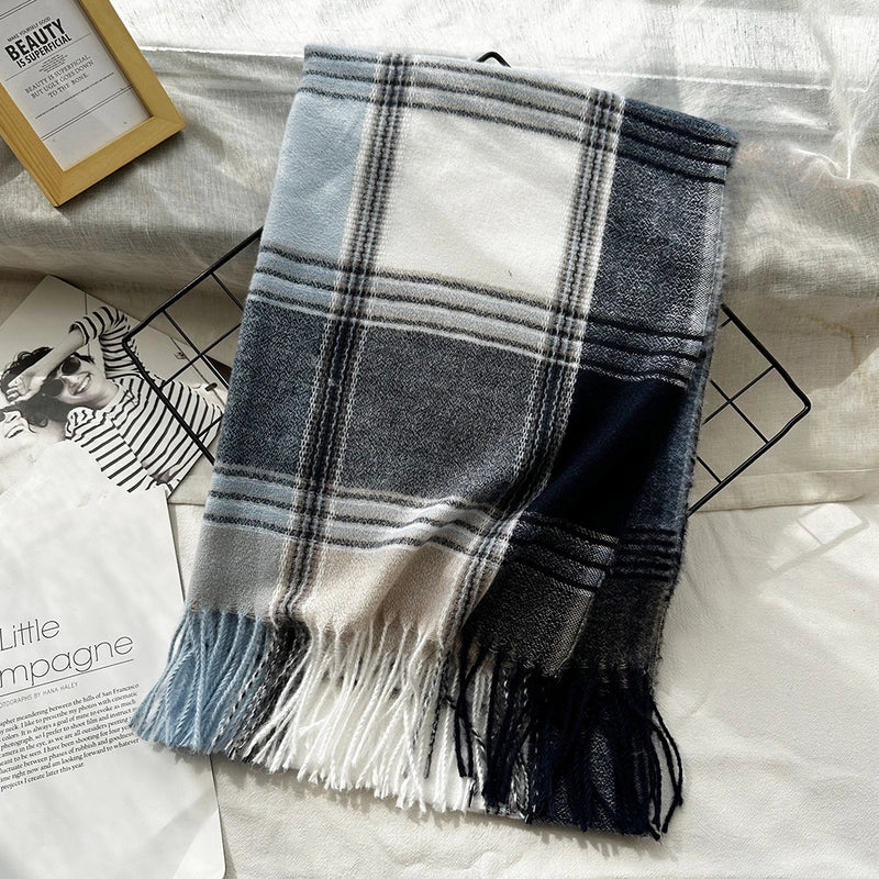 Unisex Casual Minimalist Lattice Imitation Cashmere Tassel Scarf