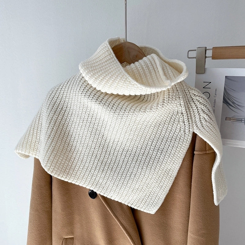 Autumn And Winter  Solid Color Warm Pullover Scarf High Collar Split Scarf Knitted Wool Simple Shawl
