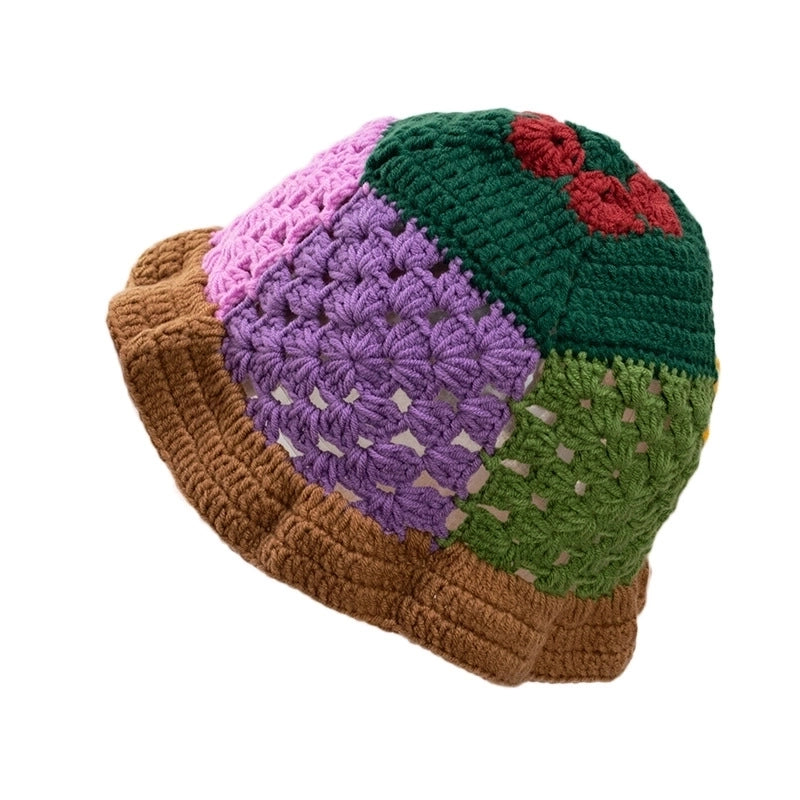 Women's Fashion Color Block Flat Eaves Wool Cap