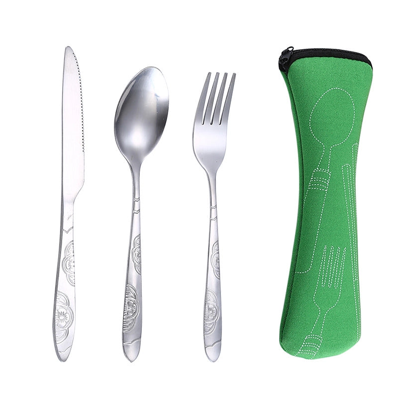 Stainless Steel Western-style Steak Knife. Fork And Spoon Creative Cloth Bag Portable Western-style Tableware Set Three-piece Set Supply