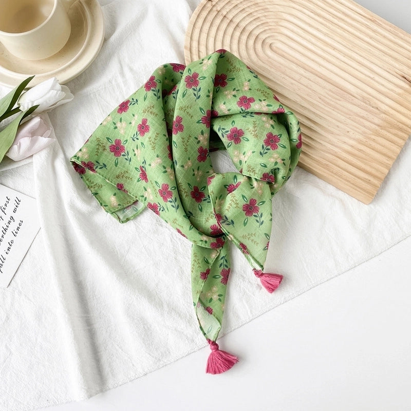 Women's Casual Minimalist Flower Cotton Printing Silk Scarf Kerchief