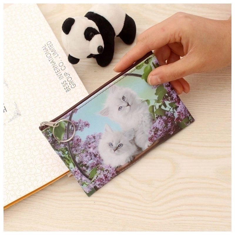 3 Pieces Women's Cat Pu Leather Zipper Coin Purses