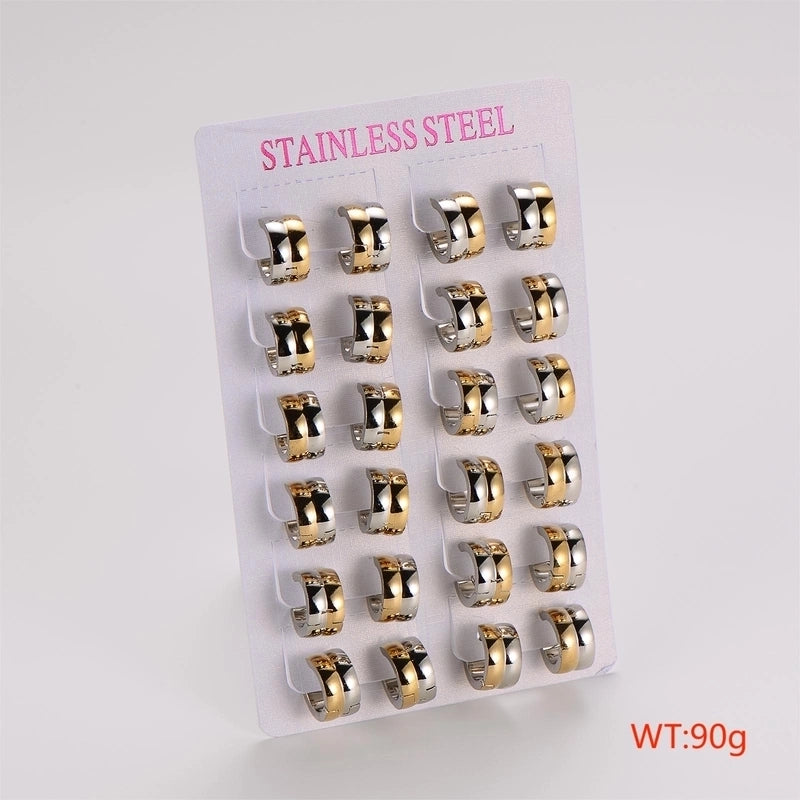 12 Pairs Minimalist Round Polishing 304 Stainless Steel No Inlaid 18K Gold Plated Stainless Steel Earrings