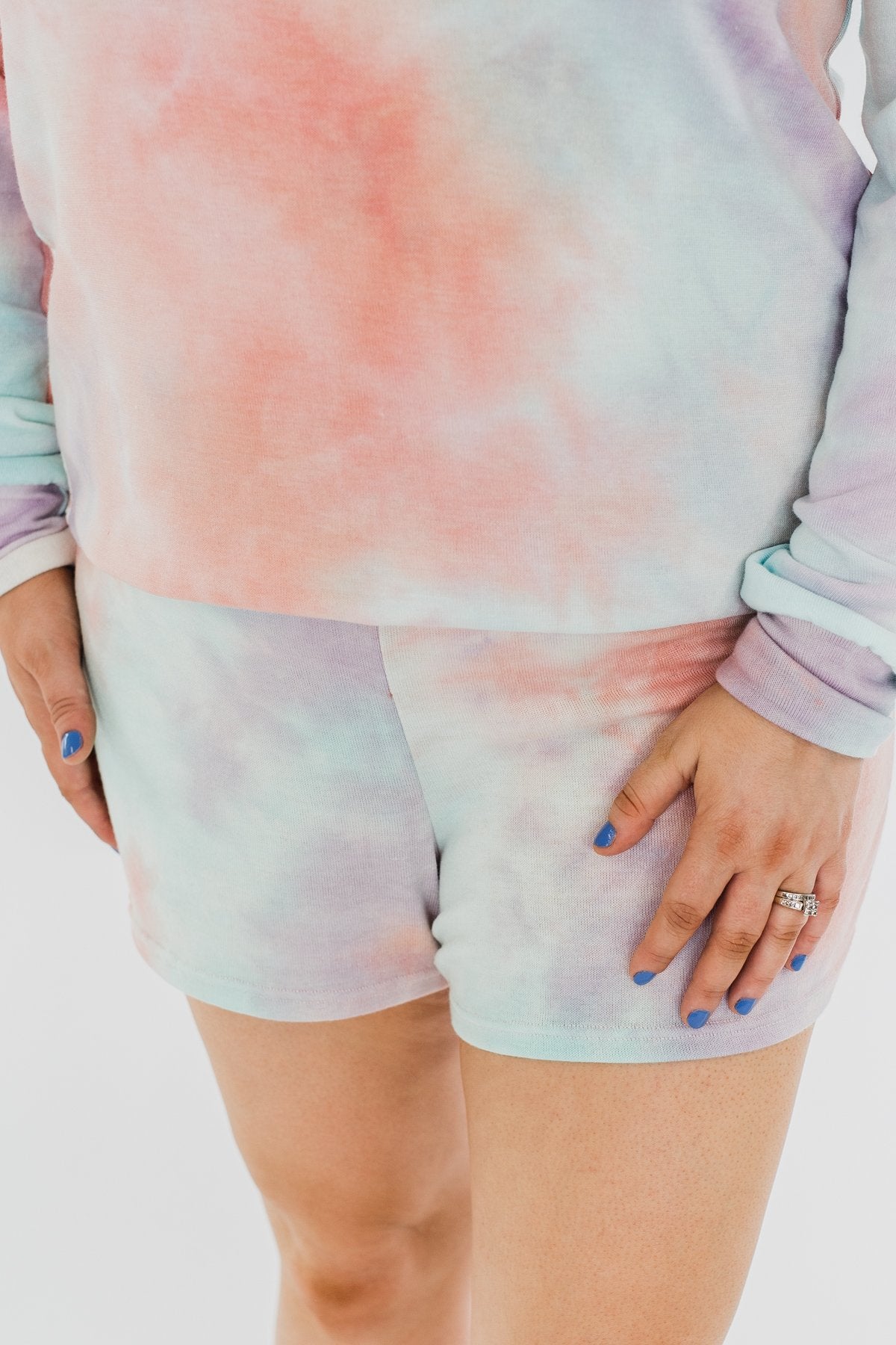 Tie Dye Lounge Shorts- Coral. Purple. & Blue