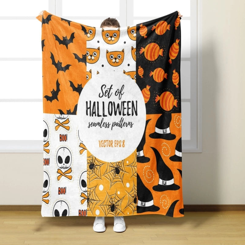 Halloween Cute Pumpkin Cat Skull Polyester Blanket Couch & Sofa Decor