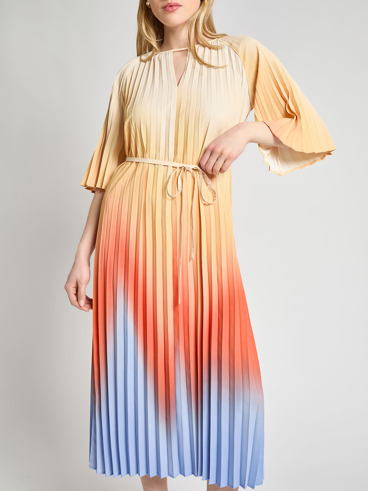 Pleated Ombre Crepe de Chine Maxi Dress - Modern Fit