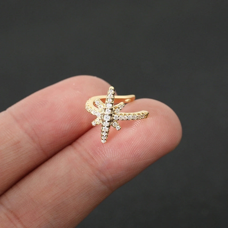 1 Piece IG Style Minimalist U Shape Star Inlay Copper Zircon Ear Cuffs