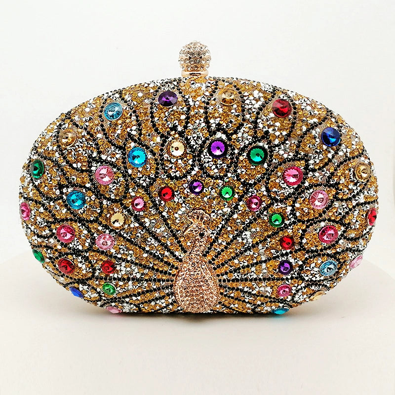 Silver Black Green Pu Leather Peacock Oval Evening Bags