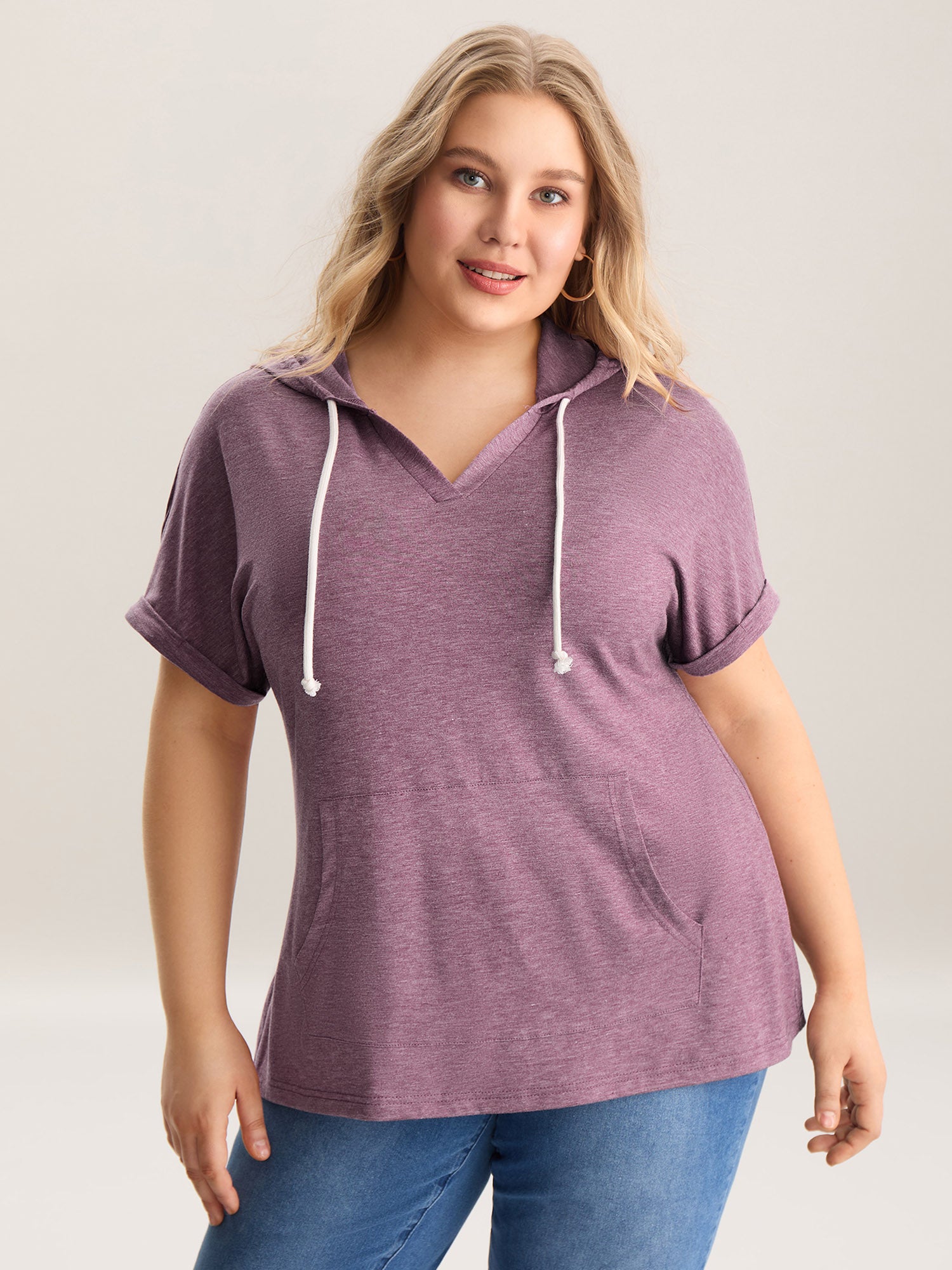 Hooded Pockets Ties Plain T-Shirt