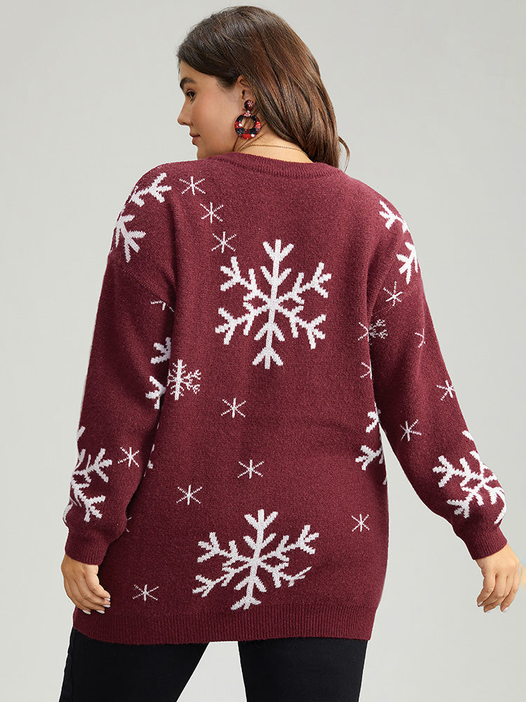 Anti-Pilling Snowflake Print Pullover