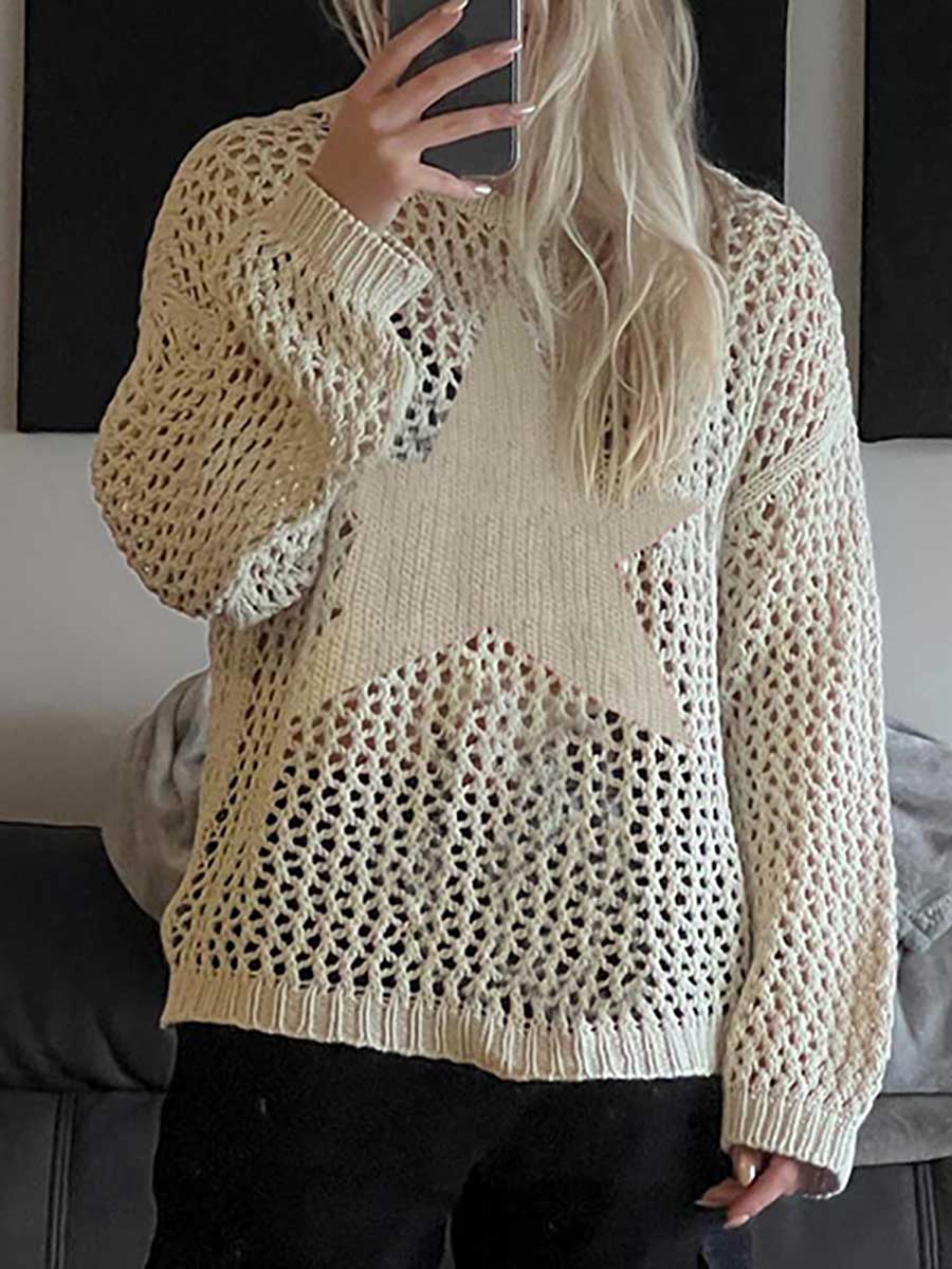 Slouchy Style Star Loose Long Sleeve Knit Sweater
