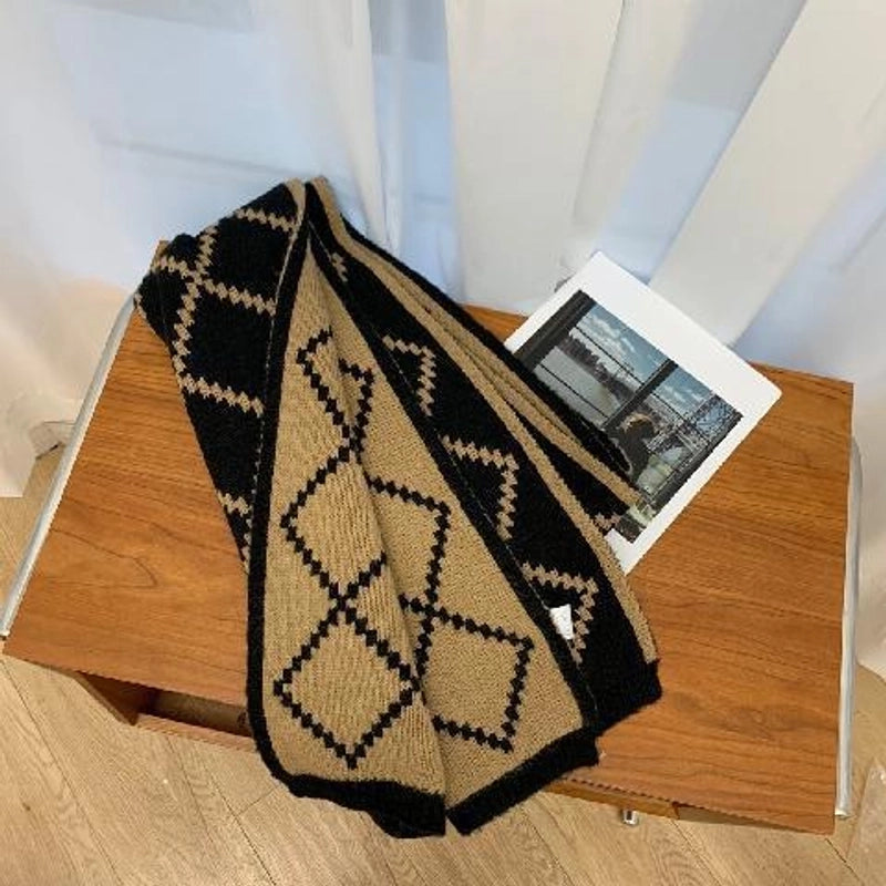 Plaid Scarf Women's  Fashionable Cute Soft Autumn And Winter  Thickened Warm Knitted Wool Scarf