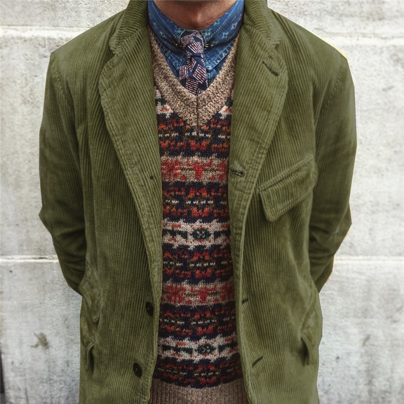 Retro Corduroy Casual Solid Color Single Breasted Jacket