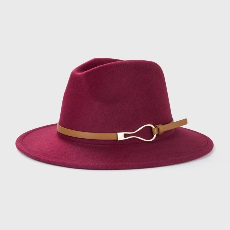 Retro Woolen Hats Men's Belt Hat Simple Big Brim Jazz Hat