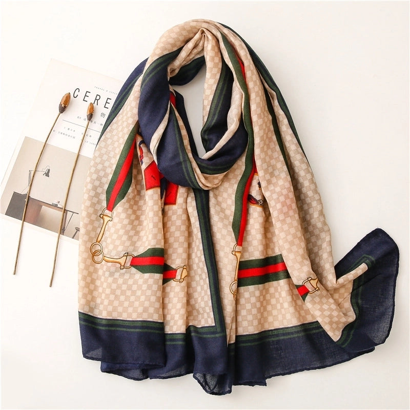 Autumn Carriage Printing Sunscreen Shawl Silk Scarf