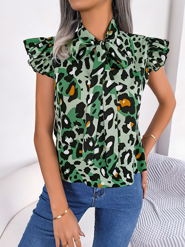 Cap Sleeve Loose Leopard Statement Collar Vest Top