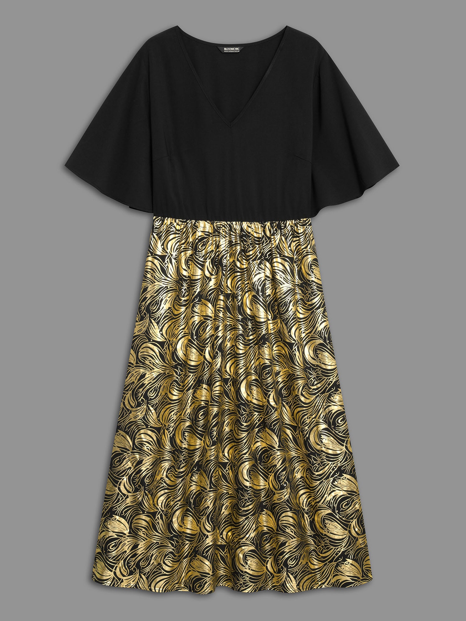 V Neck Glitter Flounce Sleeve Dress