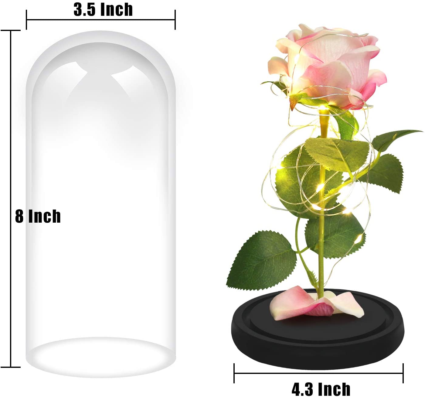 Rose That Lasts Forever in a Glass Dome with Led Lights.Gift for Mothers Day Valentine's Day Birthday Party Wedding Anniversary