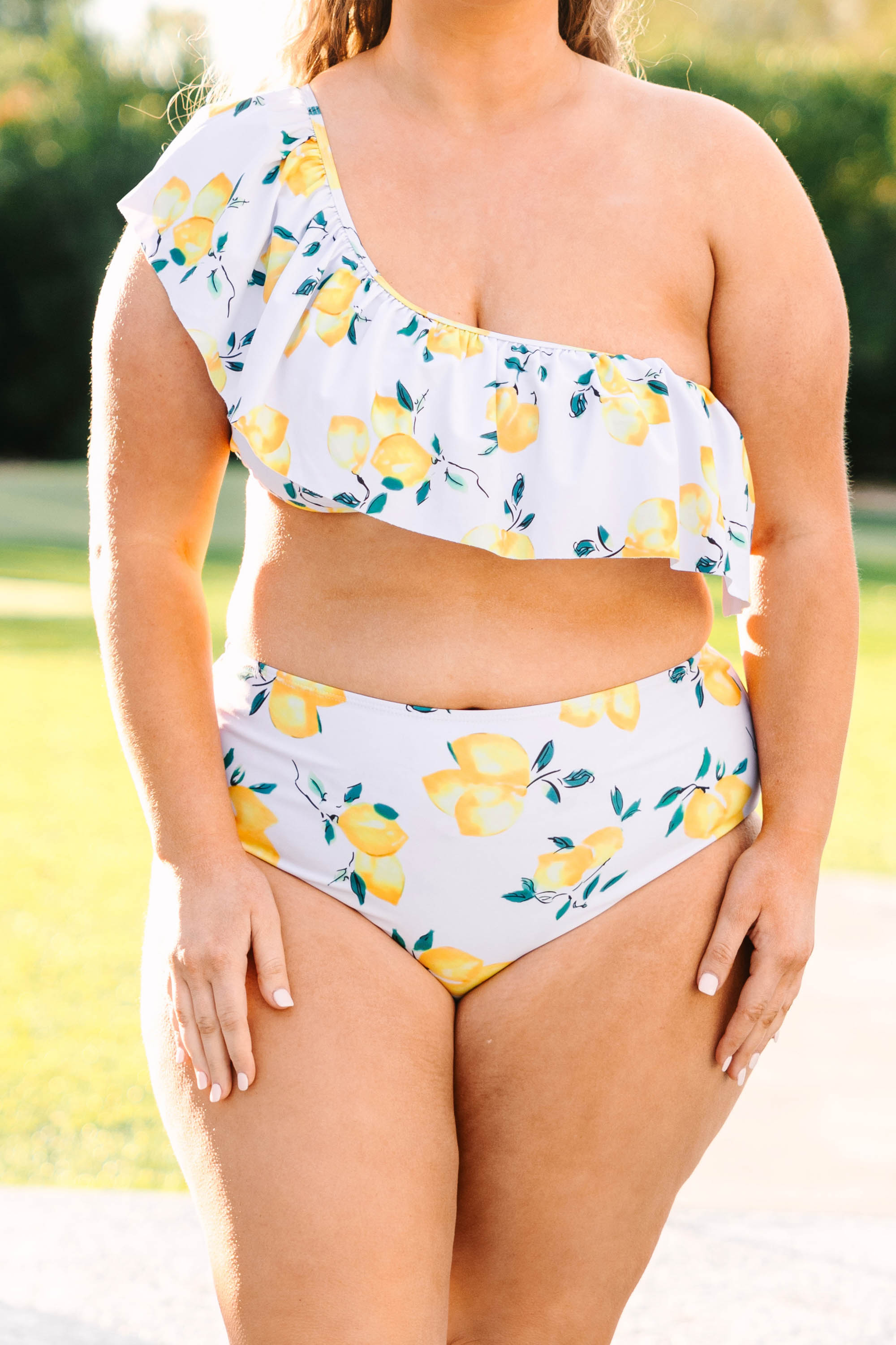 Let's Go Watch The Sunset Swim Top. Lemon Yellow