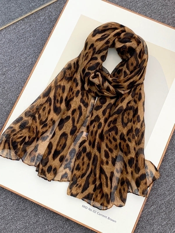 Women's Casual Vacation Leopard Rayon Polyester Printing And Dyeing Printing Dyeing Silk Scarf