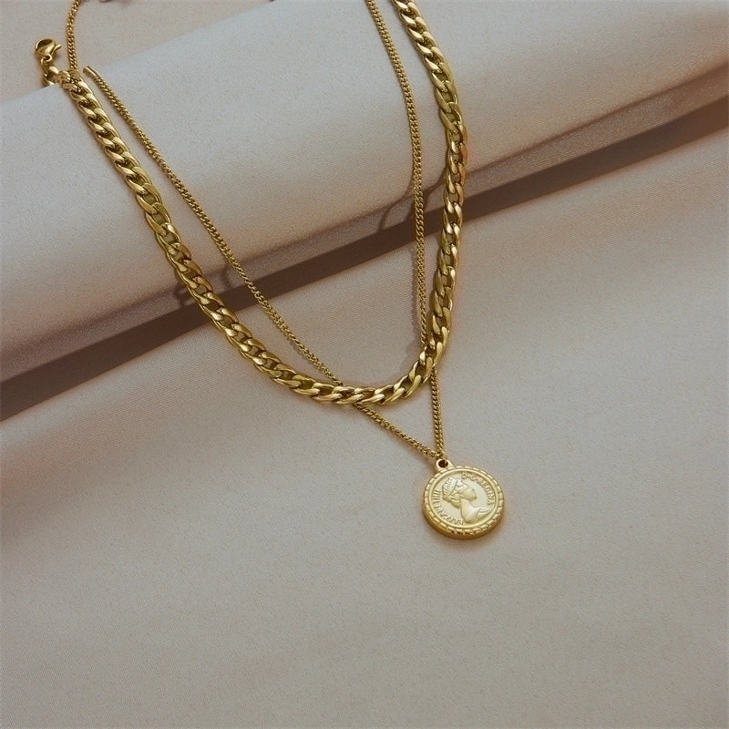 Basic Coin Titanium Steel Gold Plated Gold Plated Layered Necklaces
