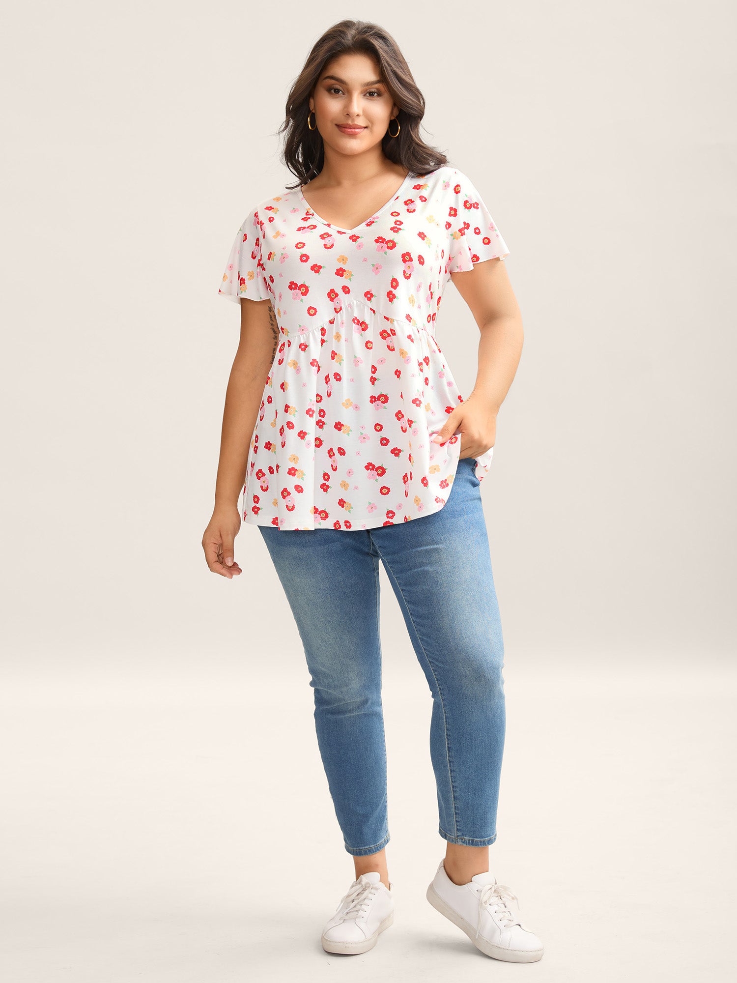 Ditsy Floral Print Sheer Babydoll Top