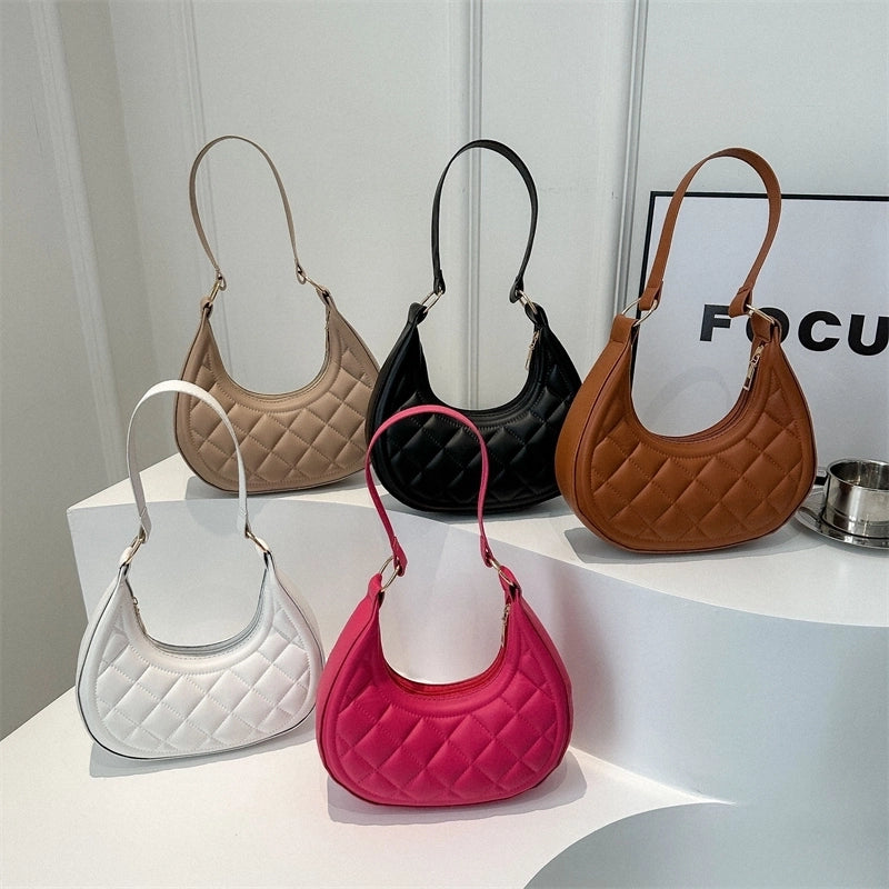 Women's Small Pu Leather Solid Color Streetwear Dumpling Shape Zipper Shoulder Bag Underarm Bag