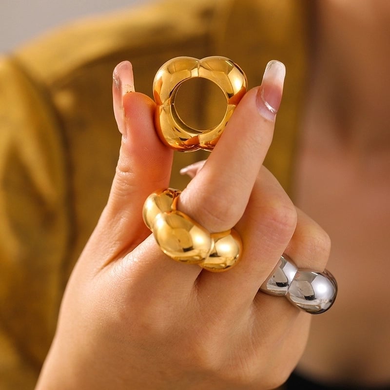 Elegant Exaggerated Minimalist Geometric 304 Stainless Steel 18K Gold Plated Plating Rings