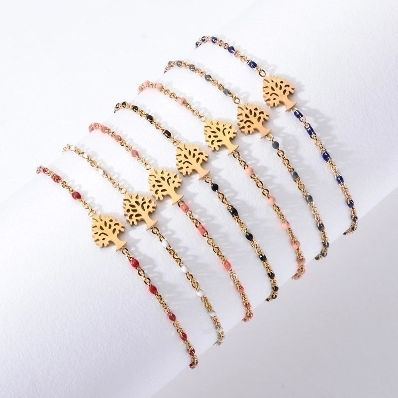 Retro Minimalist Tree Stainless Steel Plating Bracelets