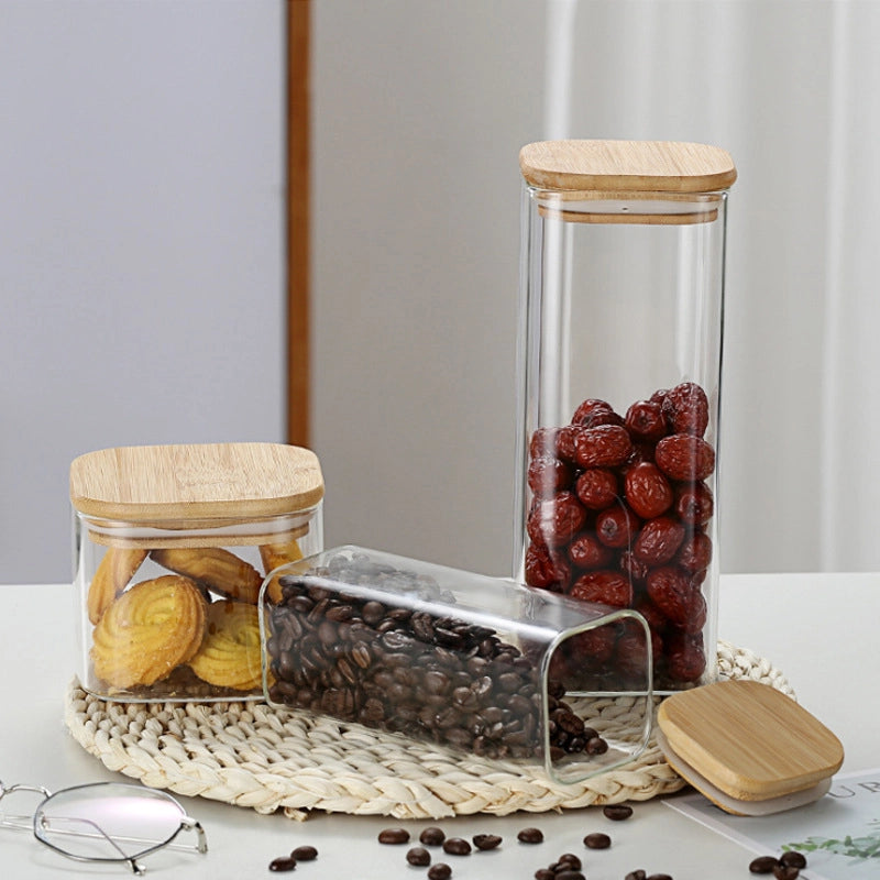 Minimalist Solid Color Wood Glass Storage Container Box