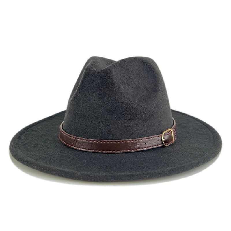 Explosions Solid Color Belt Woolen Hat Autumn And Winter Wind Fedora Hat Men's And Women's Felt Hat