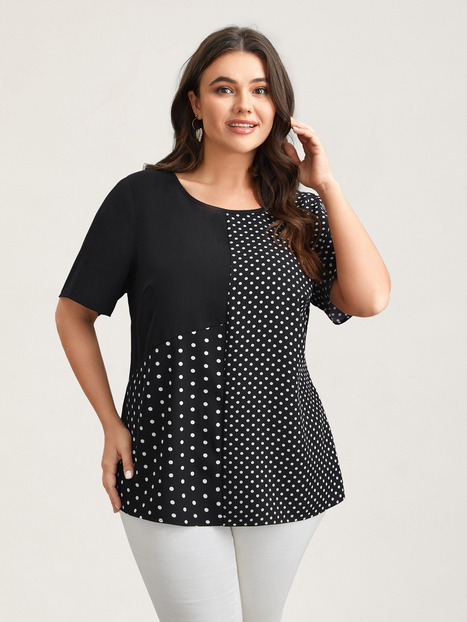 Polka Dot Panelled A-Line Shirt