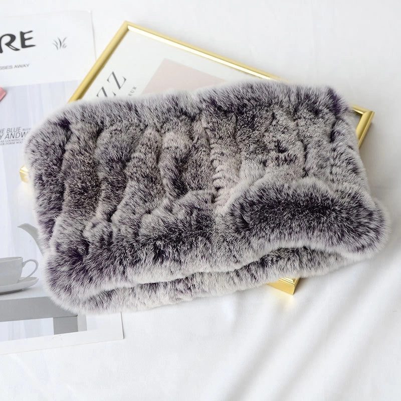 Rex Rabbit Hair Knitted Neck Neck Women's Winter Thickened Encryption Warm Fur Scarf High Elastic Headgear Headband