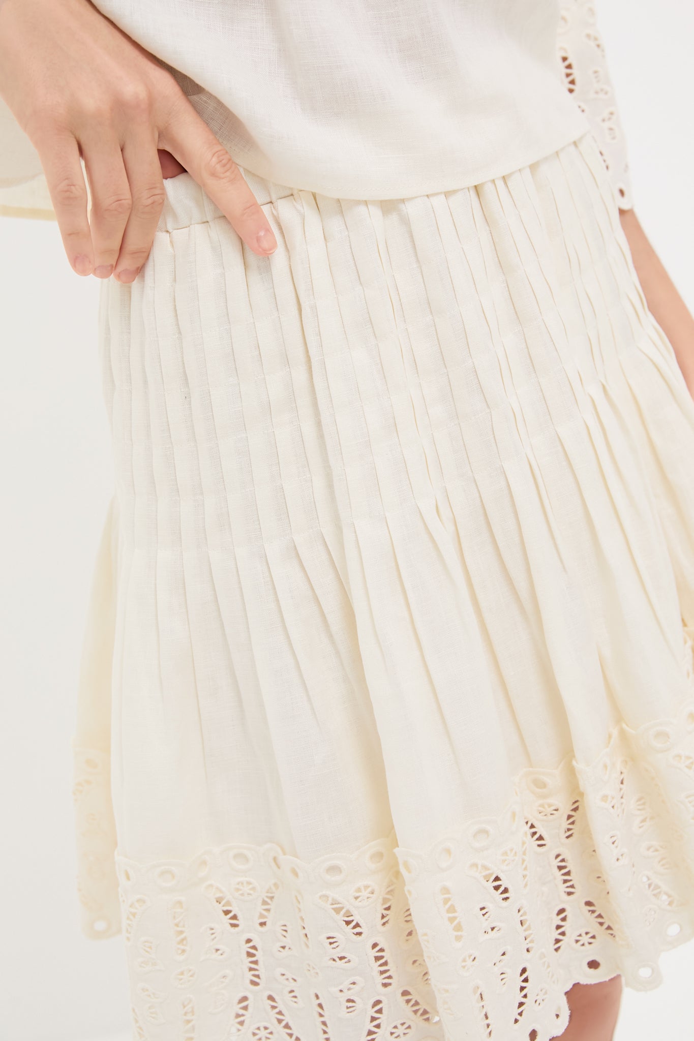 White Linen Eyelet Adele Skirt