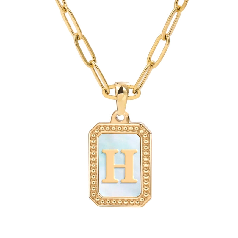 Minimalist Letter Square Titanium Steel Plating Inlay Shell Pendant Necklace 1 Piece