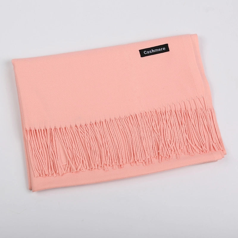 Pure Color Cashmere Scarf Women's Autumn And Winter Popular 220g Light Board Tassel Warm Shawl Travel Gift
