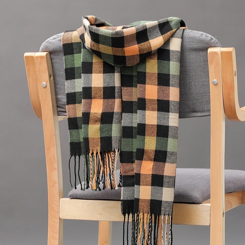 Autumn And Winter Men's Plaid Scarf British Plaid Cashmere Tassel Couple Parent-child Men's Scarf