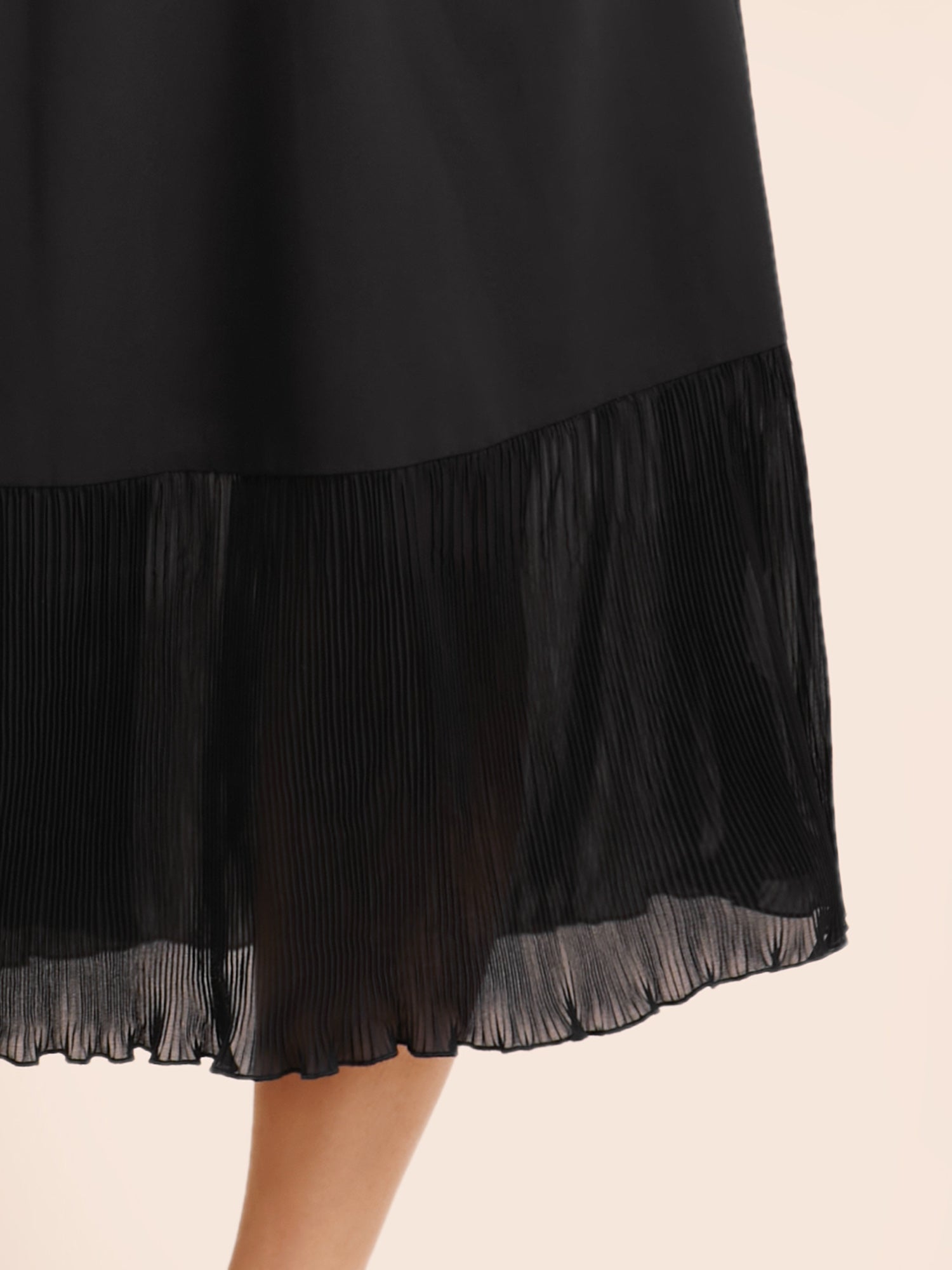 Mesh Patchwork Lantern Sleeve Pleated Dress