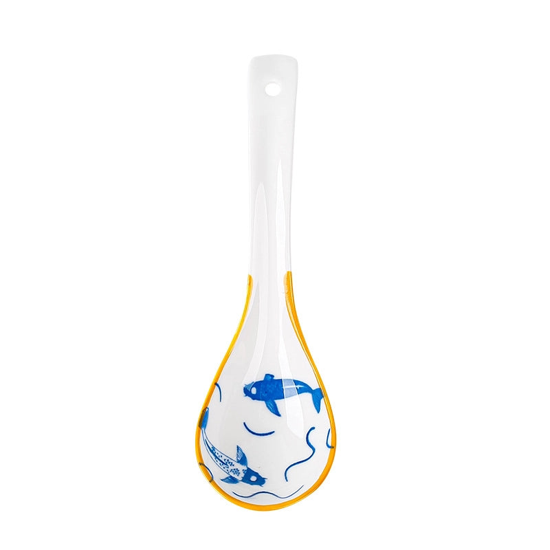 Small Soup Spoon Creative Blue And White Ceramic Spoon Household Thickened Curved Handle Anti-scalding Food Soup Spoon