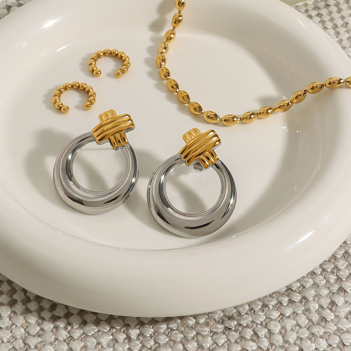 Stainless Steel Color Matching Circle Earrings Niche Earrings Titanium Steel Earrings Earrings