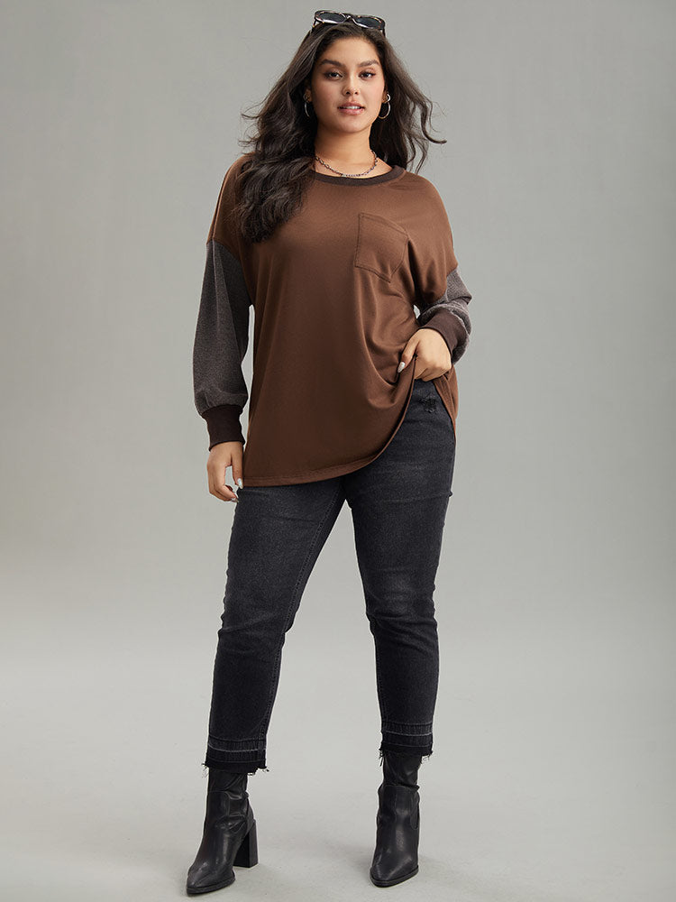 Two Tone Patched Pocket Drop Shoulder Sweatshirt