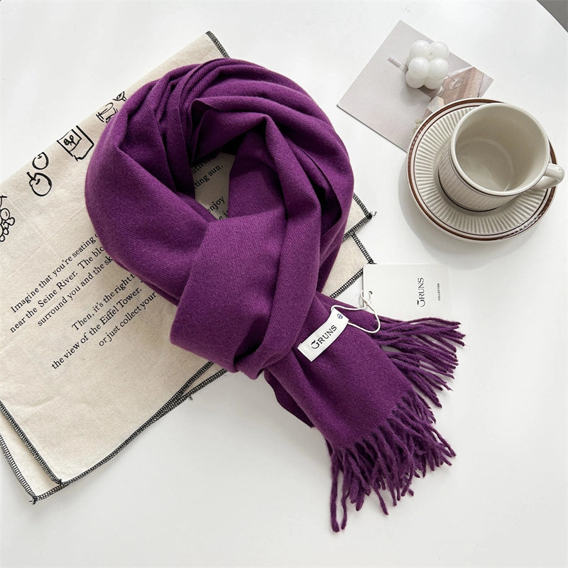 Women's Elegant Minimalist Solid Color Imitation Cashmere Tassel Scarf