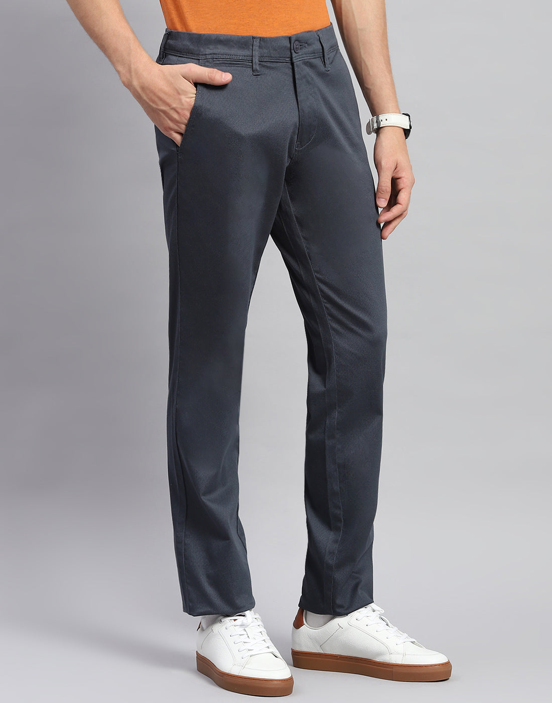 Men Navy Blue Solid Regular Fit Trouser