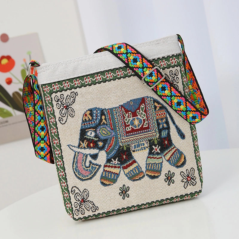 Women's Medium Cotton And Linen Animal Cute Zipper Shoulder Bag
