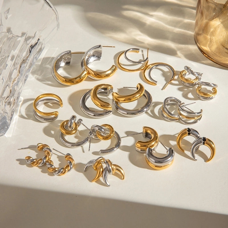 1 Pair Minimalist Classic Style Geometric Mixed Color Plating 304 Stainless Steel Earrings