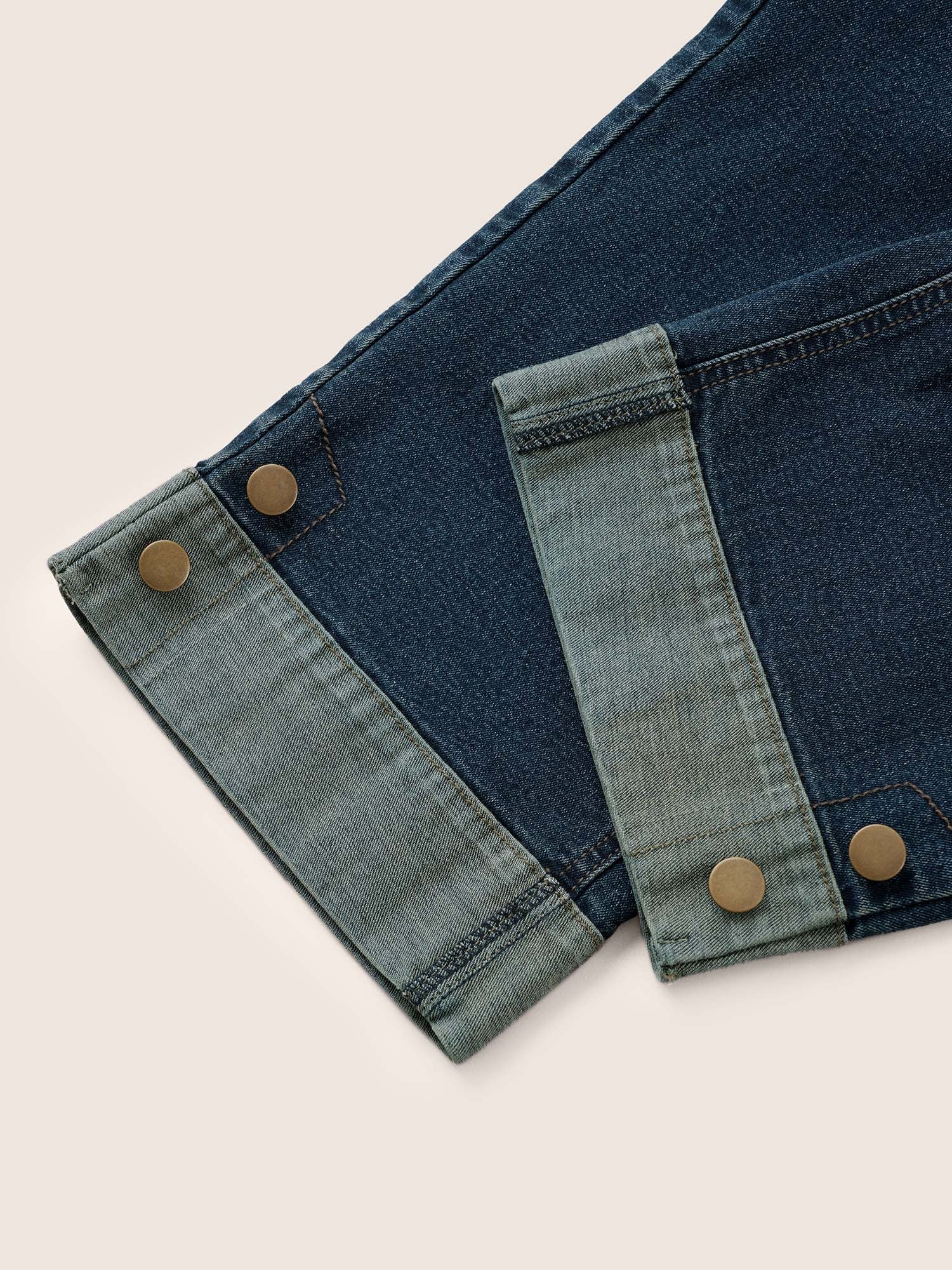 Straight Leg Patchwork Hem Metal Button Detail Jeans