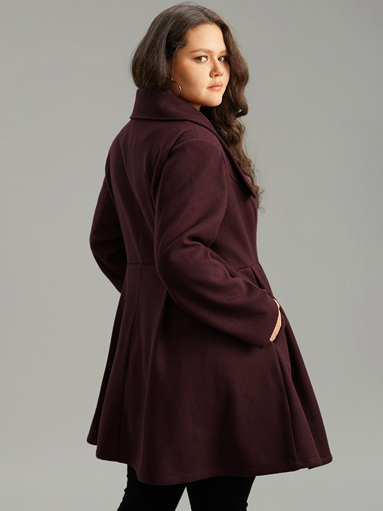 Plain Button Up Pocket Asymmetrical Lapel Collar Coat